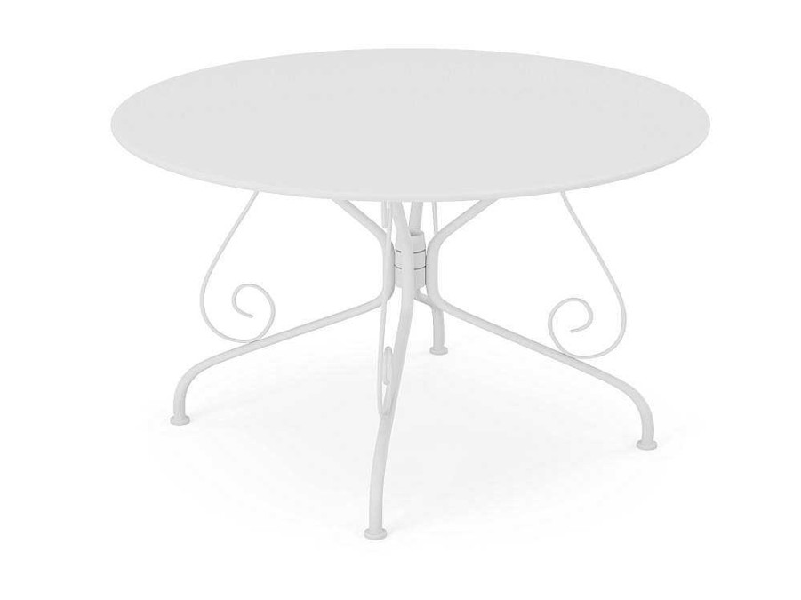 Conjunto Mesa E Cadeiras De Jardim | MYLIA Mesa De Jardim D.120 Cm Metal Estilo Ferro Forjado Branco - Guermantes De Mylia