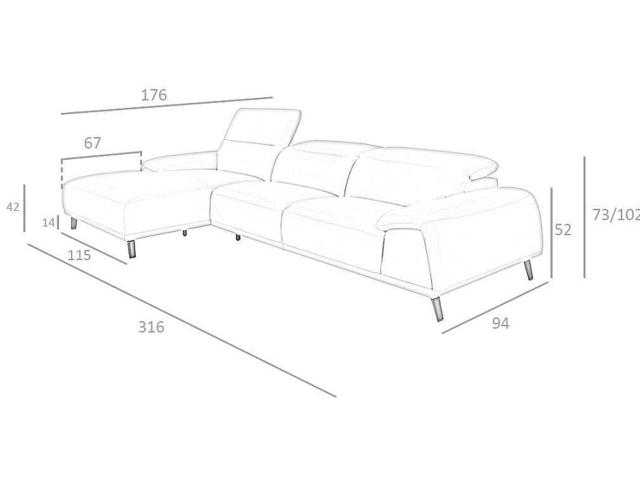 Sofa De Canto | Angel Cerda Sofa Chaise Longue Em Couro De Vaca Cinzento Taupe 6149