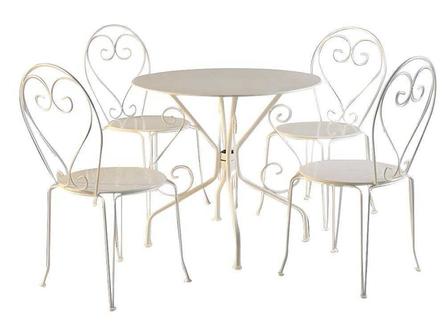 Conjunto Mesa E Cadeiras De Jardim | MYLIA Sala De Jantar De Jardim Em Metal Estilo Ferro Forjado: Uma Mesa E 4 Cadeiras Brancas - Guermantes