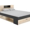 Cama De Adulto | Vente-unique Cama Com Cabeceira De Arrumacao E Gavetas Disponivel Em Natural E Antracite - 140X190Cm - Leandre