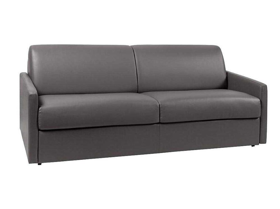 Sofa Cama De Abertura Rapida | Vente-unique Sofa 4 Lugares Convertivel Em Cama Expresso Em Pele Sintetica Cinzento - Cama De 160 Cm - Calife