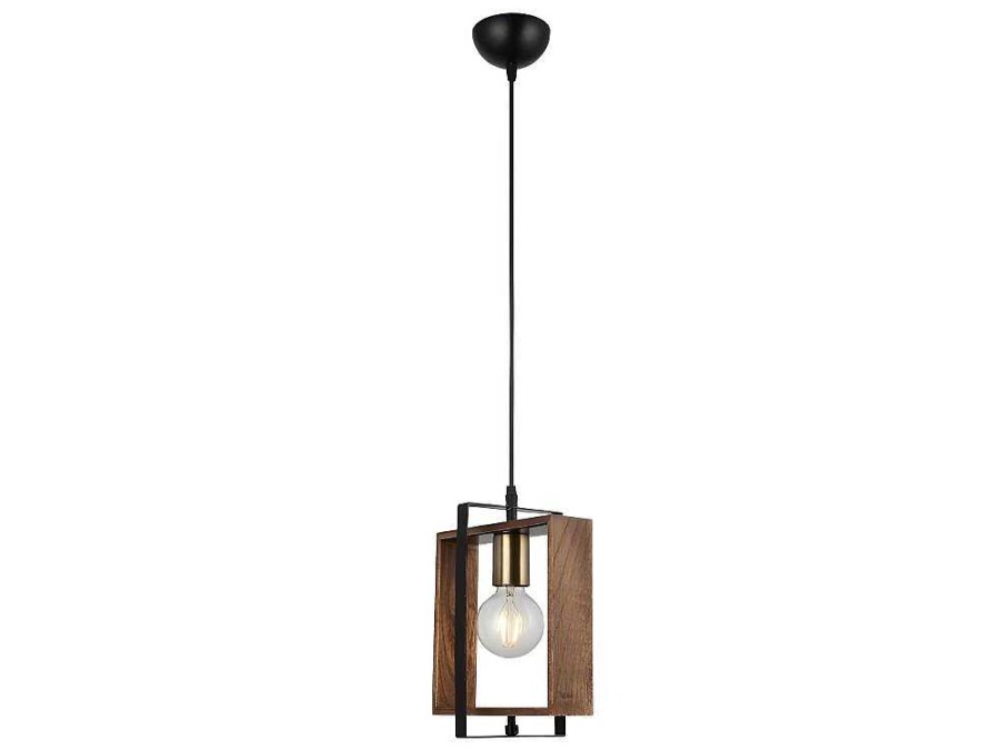 Promocoes Decoracao | EPIKASA Candeeiro Suspenso Lecco, Dourado, Preto, Madeira, 14 X 22 X 82 Cm, Epikasa