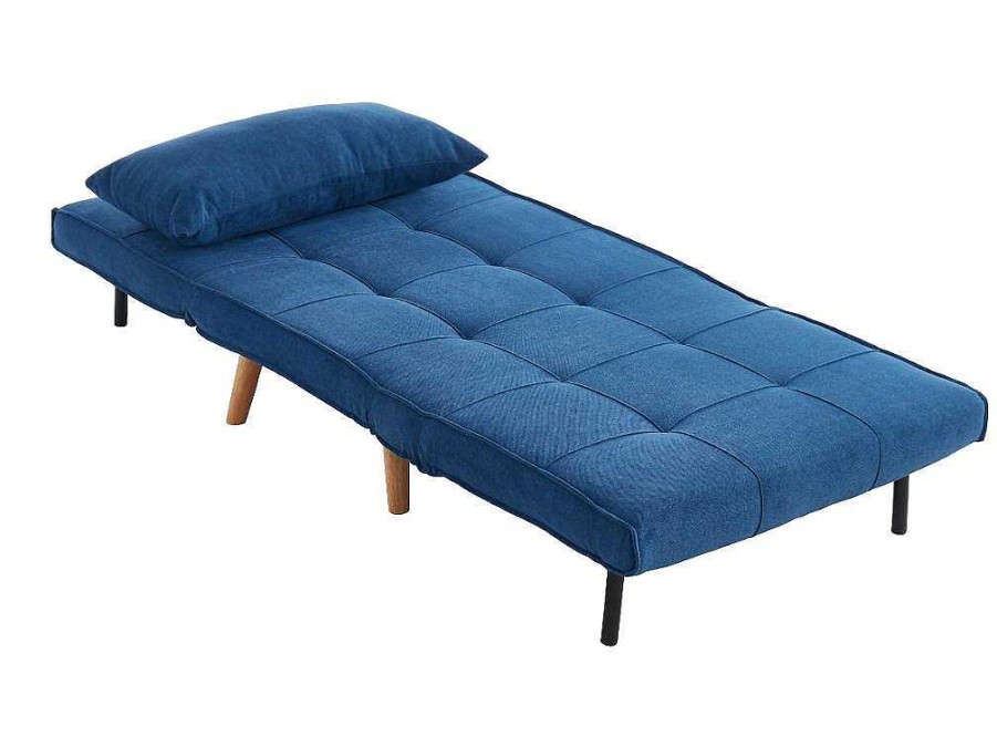 Poltrona Cama | Vente-unique Cadeirao Xl Convertivel Em Tecido Azul - Chila