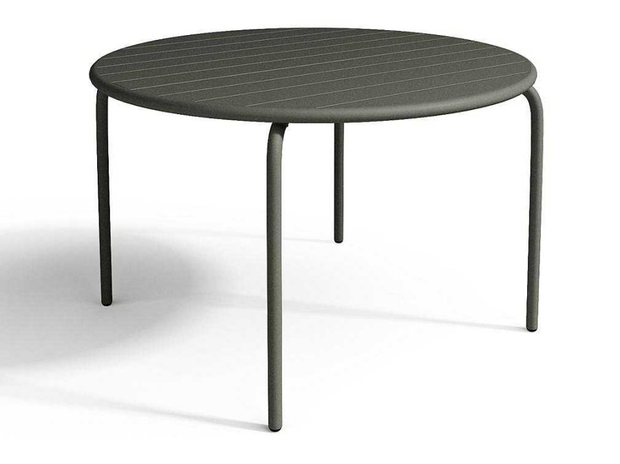 Conjunto Mesa E Cadeiras De Jardim | MYLIA Conjunto De Jantar De Jardim Em Metal, Uma Mesa D. 110 Cm E 4 Cadeiras Empilhaveis, Cinzento-Escuro - Mirmande