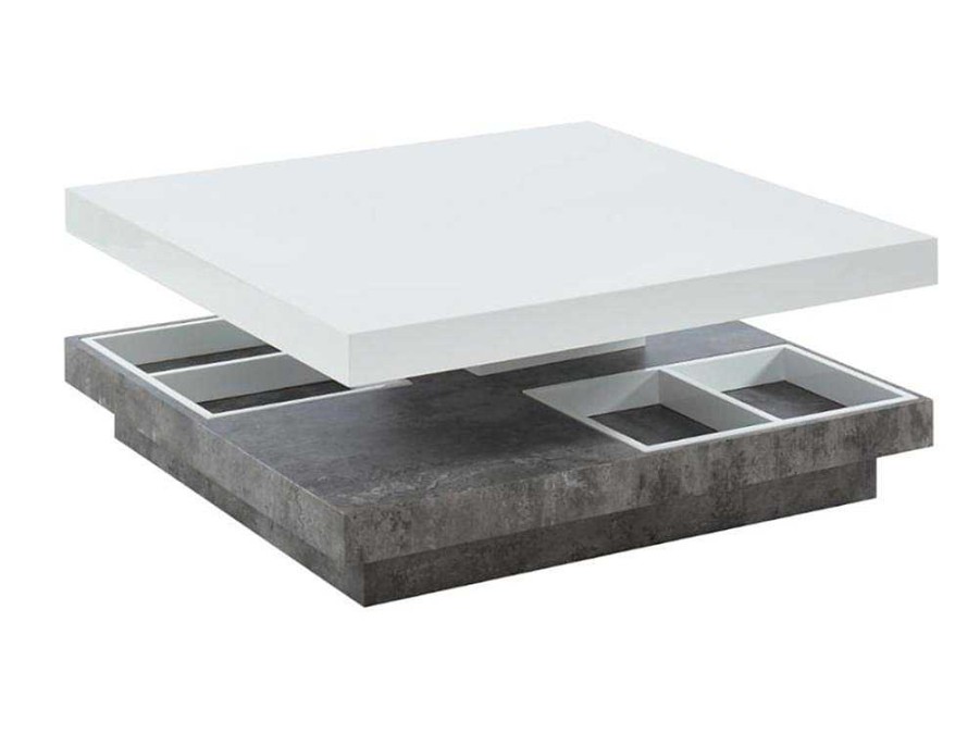 Mesa De Centro | Vente-unique Mesa De Centro Fausto - Tampo Giratorio - Mdf Lacado Branco & Betao