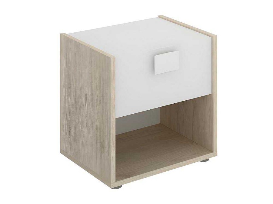 Movel Para Quarto De Criancas | Vente-unique Conjunto De 2 Mesas De Cabeceira Com 1 Gaveta E 1 Prateleira Cor Natural E Branco - Sonia