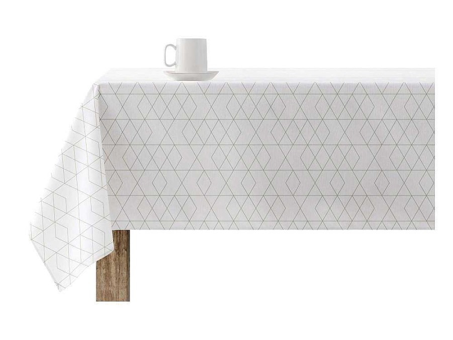 Texteis De Mesa | Purline Nappe Anti-Taches 100% Coton 1 Piece Blanc A Lignes Vertes 250X140