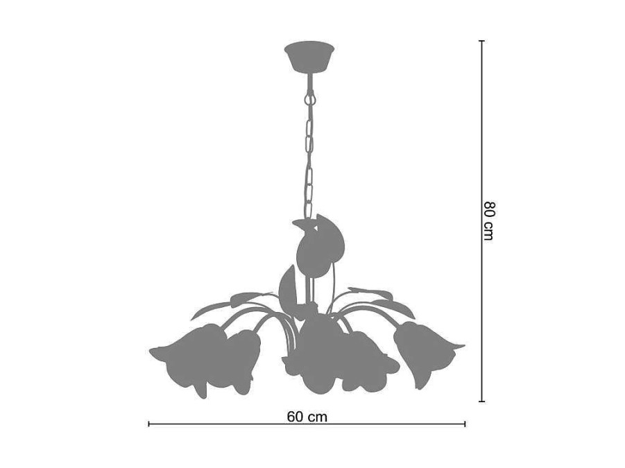 Lustre | TOSEL Lustre Tosel Eglantine Vidro Braco Branqueado D60 X H80 Cm