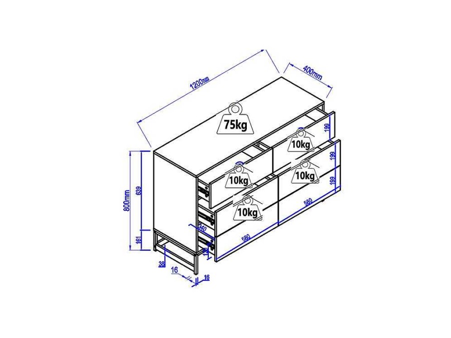 Comoda | Vente-unique Comoda Com 6 Gavetas Em Mdf E Aco Cor Natural E Preto - Caratana