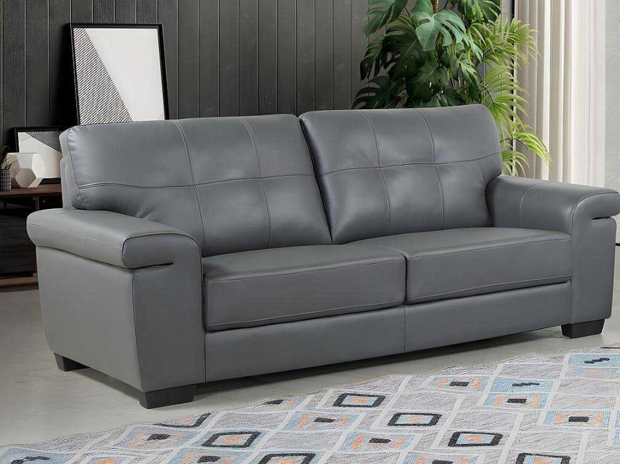 Conjunto De Sofa | Vente-unique Sofas 3+2 Lugares Em Pele Cinzento - Hazel