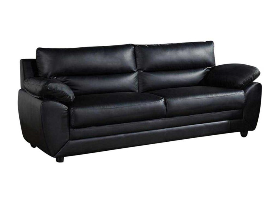 Sofa Em Pele Sintetica | Vente-unique Sofa De 3 Lugares Em Pele Sintetica Preto - Manoa