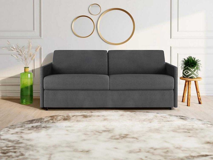 Sofa Cama De Abertura Rapida | Vente-unique Sofa De 4 Lugares Rapidamente Convertivel Em Cama Em Tecido Cinzento - Cama De 160 Cm E Colchao De 22Cm - Calife