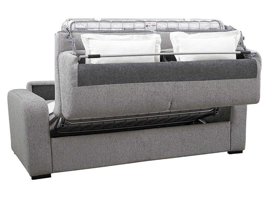 Sofa Cama De Abertura Rapida | Vente-unique Sofa De 3 Lugares Convertivel De Abertura Rapida Em Tecido Cor Cinza Bevis - Colchao De 14 Cm