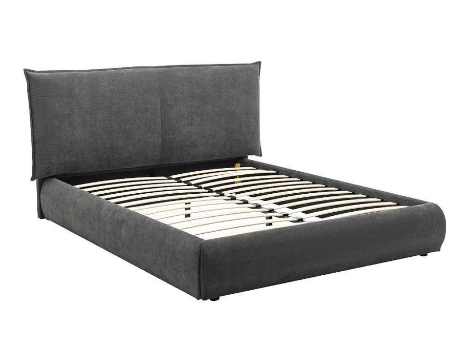 Cama Em Veludo | Vente-unique Cama 160 X 200 Cm Veludo Canelado Antracite - Sonetri