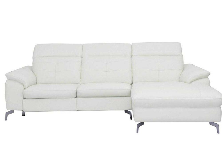 Sofa De Relaxamento Eletrico | Vente-unique Sofa De Canto Direito Relax Eletrico Em Pele De Bufalo Branco - Lismore