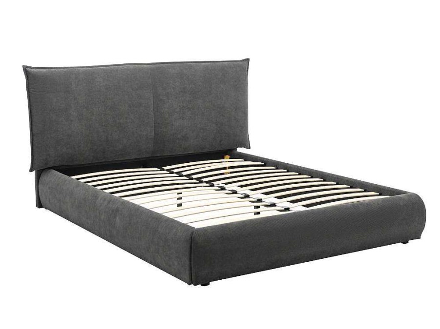 Cama Em Veludo | Vente-unique Cama 160 X 200 Cm Veludo Canelado Antracite + Colchao - Sonetri