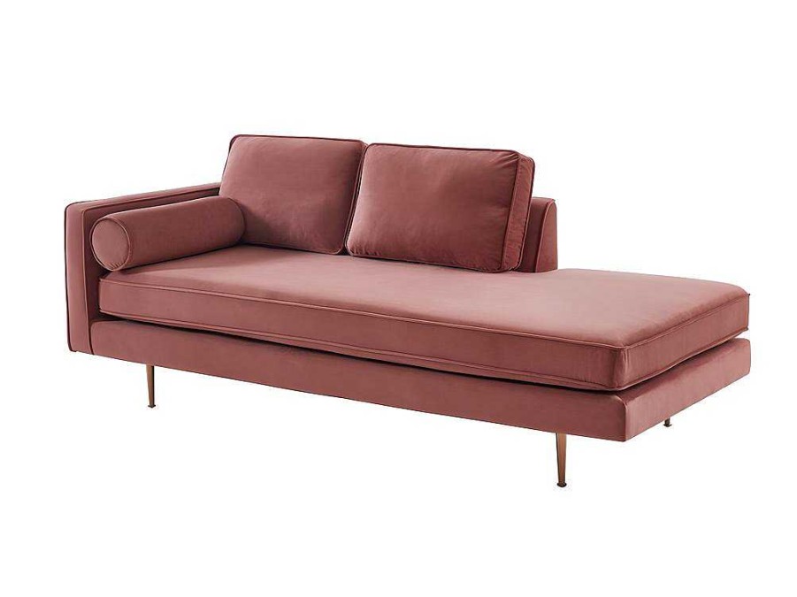 Chaise Longue | Vente-unique Chaise-Longue Direita Em Veludo Kahel Cor-De-Rosa Velho