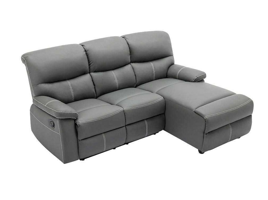 Sofa De Relaxamento Manual | Vente-unique Sofa De Canto Direito Articulado Pele Sintetica Cinza - Canby