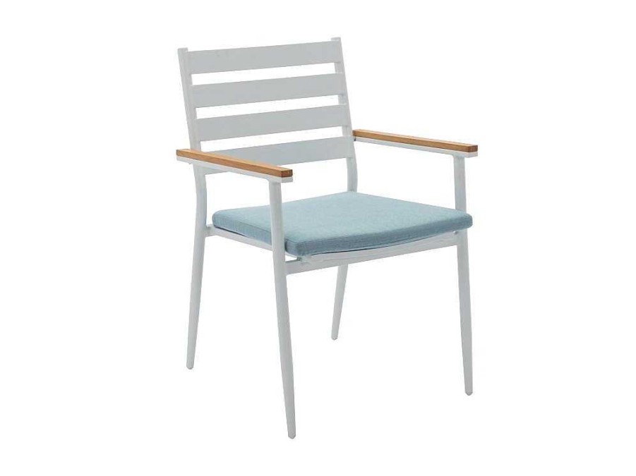 Conjunto Mesa E Cadeiras De Jardim | MYLIA Conjunto De Jantar De Jardim Madeira E Aluminio: Uma Mesa D.110 Cm E 4 Cadeiroes, Branco E Natural Claro - Miami De Mylia