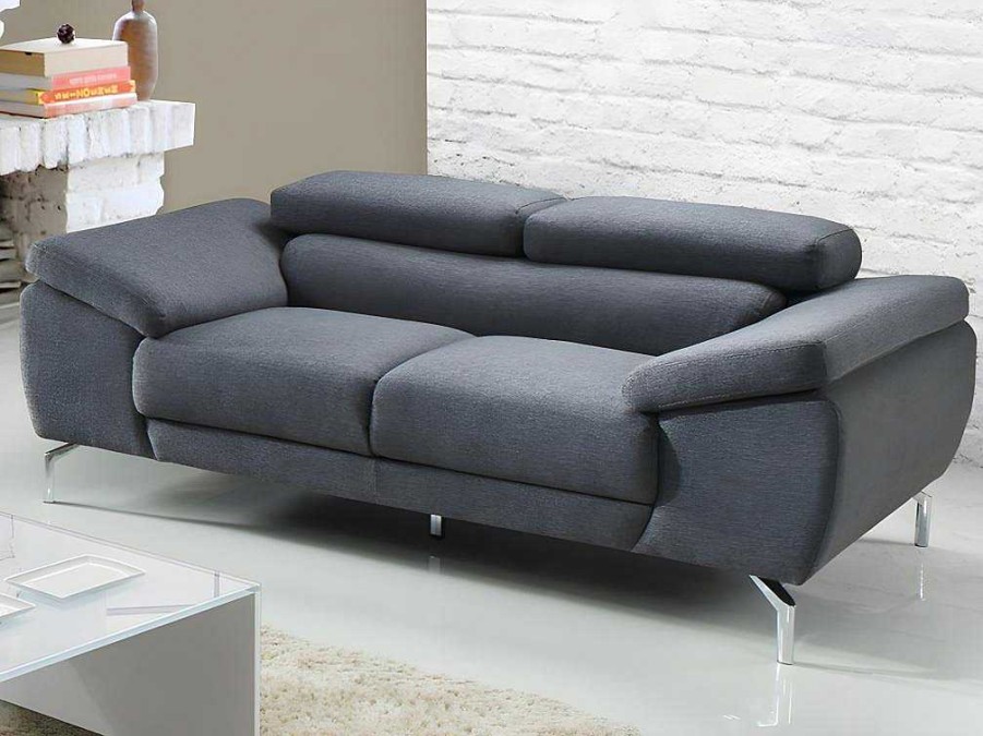 Conjunto De Sofa | Vente-unique Sofa De 3+2 Lugares Em Tecido Cinza - Gretel