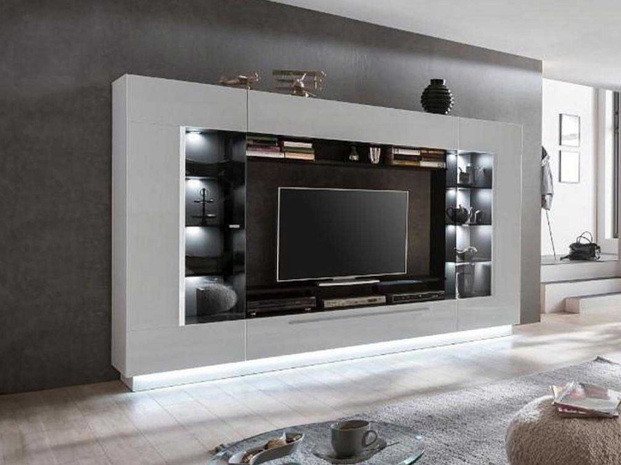 Movel De Tv | Vente-unique Conjunto Movel Para Tv Com Arrumacao E Com Leds Em Mdf Lacado A Branco - Blake