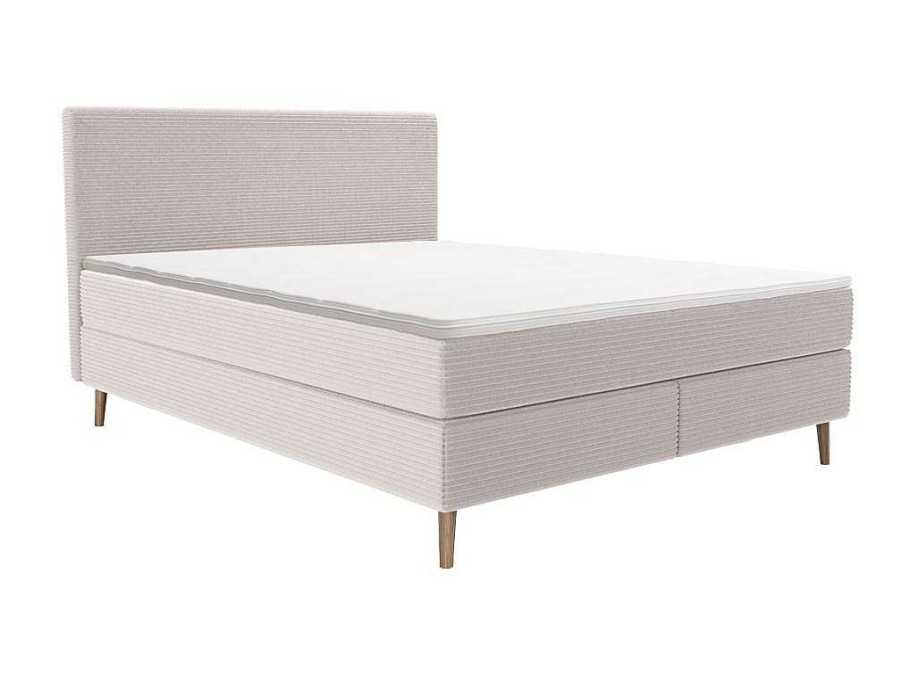 Cama De Adulto | Ysmée Conjunto Completo Boxspring Com Cabeceira + Sommier + Colchao + Sobrecolchao 180 X 200 Cm Veludo Canelado Bege - Nara De Ysmee