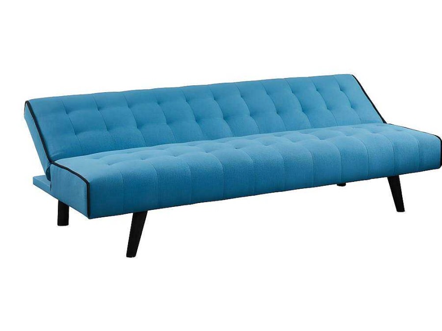 Sofa Cama Clic-Clac E Dobravel | Vente-unique Sofa Cama Clic Clac De 3 Lugares Em Tecido Azul E Contornos Pretos - Bayou