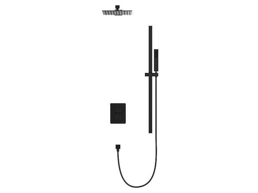 Coluna De Duche | Shower & Design Conjunto De Duche Encastravel Com Torneira Misturadora Termostatica E Suporte De Parede Regulavel Preto Mate - Terek