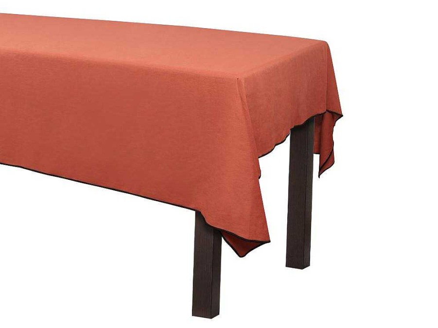 Texteis De Mesa | OZAIA Toalha Em Algodao E Linha Com Borda Preta 170 X 250 Cm Terracota - Borina