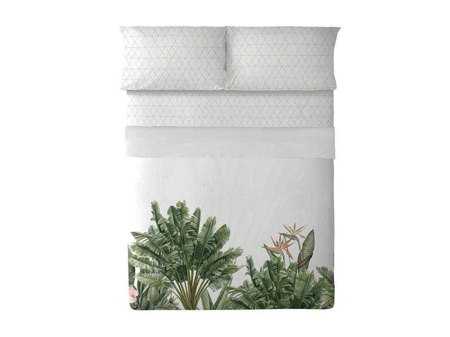 Roupa De Cama | Purline Drap De Dessus 100% Coton 1 Piece Blanc A Motifs Jungle 240X240