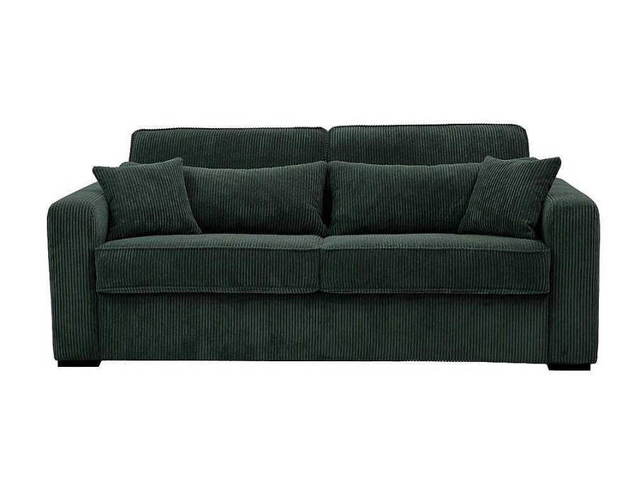 Sofa Cama De Abertura Rapida | Vente-unique Sofa De 4 Lugares Convertivel Abertura Rapida Veludo Canelado Verde, Cama De 160 Cm, Colchao De 18 Cm - Mondovi