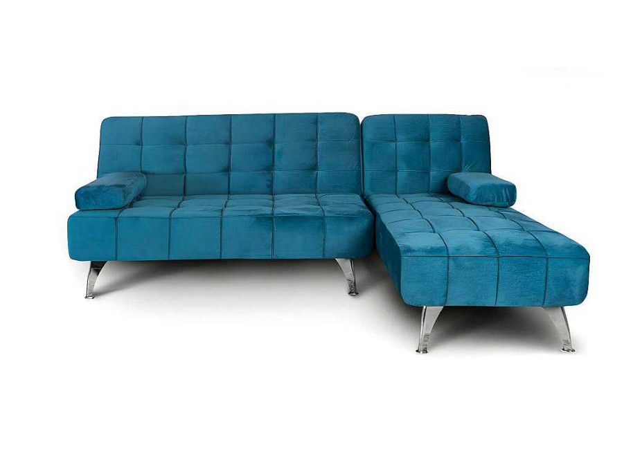 Sofa Cama Clic-Clac E Dobravel | Saldosystocks Sofa Chaise Longue Aroa-Xs, Veludo De 3 Lugares Conversivel Em Cama, Cor Cinza, 198X150Cm