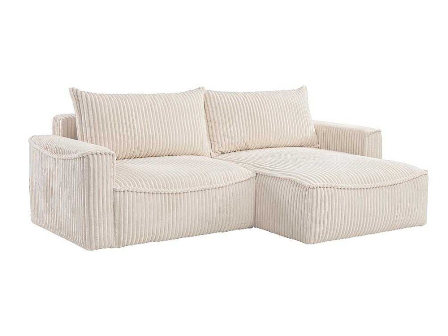 Sofa De 4 Lugares | Vente-unique Sofa De Canto Convertivel Reversivel Veludo Canelado Grosso Bege - Asturio