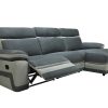 Sofa De Relaxamento Manual | Vente-unique Sofa De Canto Direito Articulado Microfibra Antracite E Faixas Cinzento-Claro - Talca