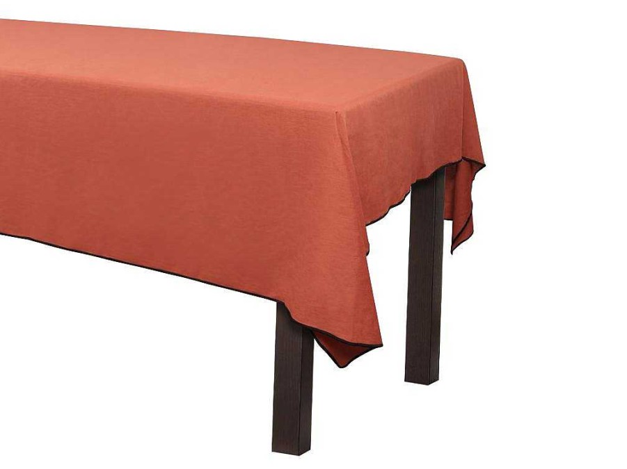 Texteis De Mesa | OZAIA Toalha Em Algodao E Linha Com Borda Preta 170 X 300 Cm Terracota - Borina