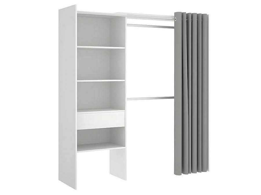 Armario E Roupeiro | Vente-unique Roupeiro Aberto De Canto Extensivel De C164/214 Cm Cor Branco E Cinza - Gontran