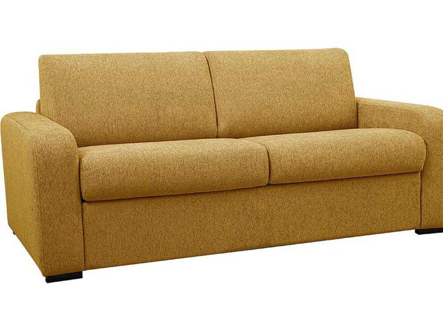 Sofa Cama De Abertura Rapida | Vente-unique Sofa De 3 Lugares Convertivel De Abertura Rapida Em Tecido Cor Amarelo Mostarda Bevis - Colchao De 14 Cm