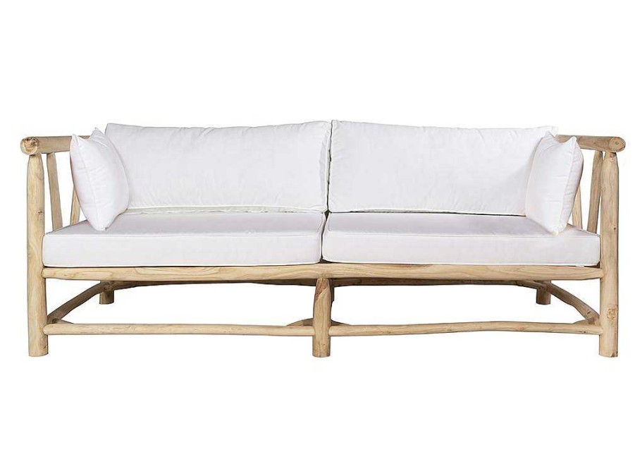 Conjunto Relax De Jardim | MYLIA Sofa De Jardim Em Teca Com Almofadoes Cor Natural Claro E Branco - Tulum