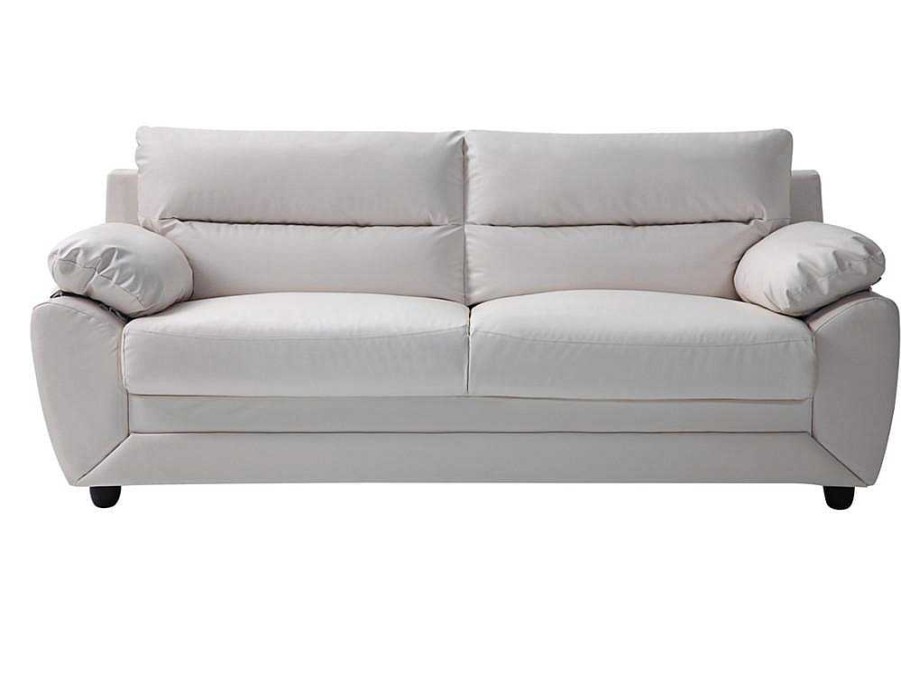 Sofa Em Pele Sintetica | Vente-unique Sofa De 3 Lugares Em Pele Sintetica Branco - Manoa