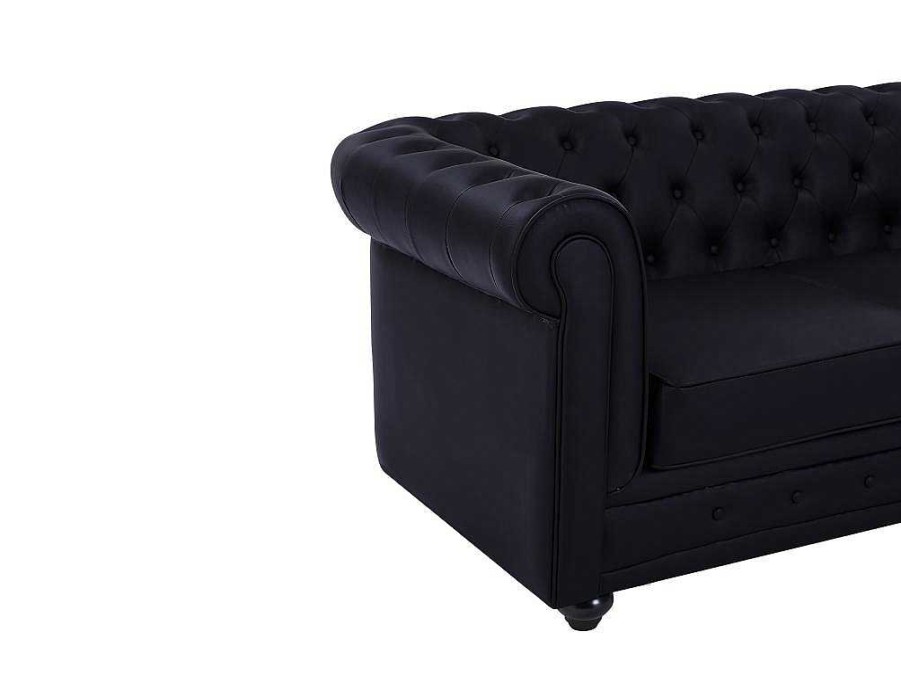 Sofa Em Pele Sintetica | Vente-unique Sofa De 2 Lugares Em Pele Sintetica Preto - Chesterfield