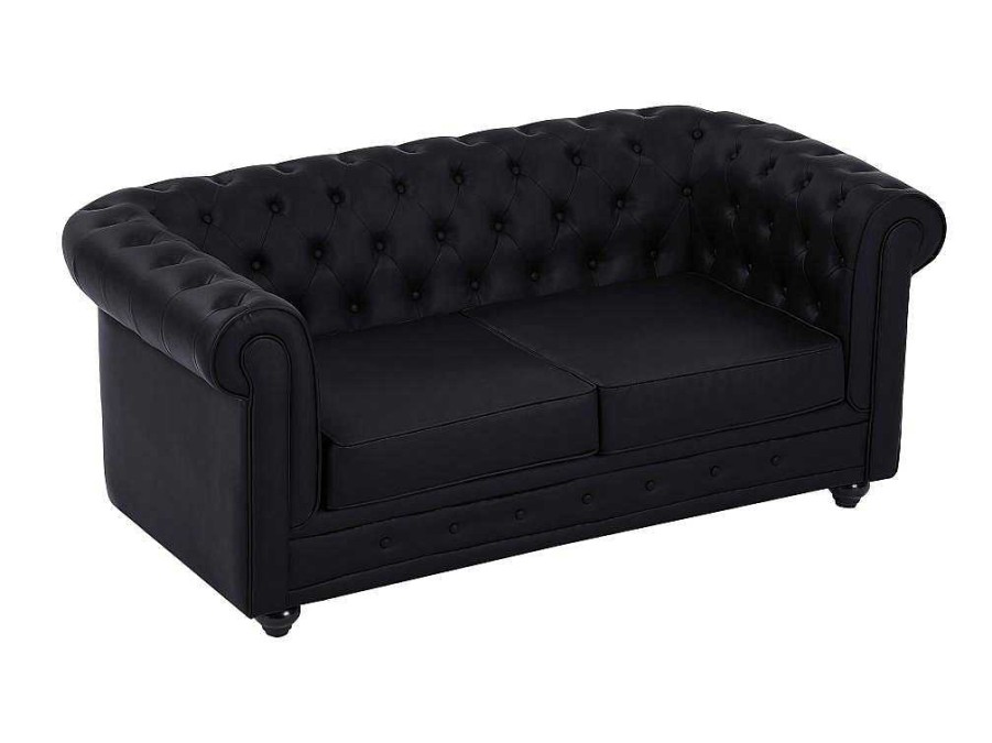 Sofa Em Pele Sintetica | Vente-unique Sofa De 2 Lugares Em Pele Sintetica Preto - Chesterfield