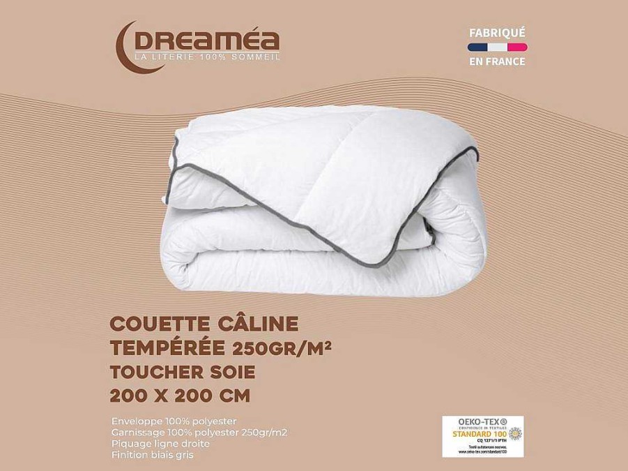 Edredao | DREAMEA Edredao Caline Toque Seda 200 X 200 Cm 250 G/M Branco Vies Cinza - Biesya