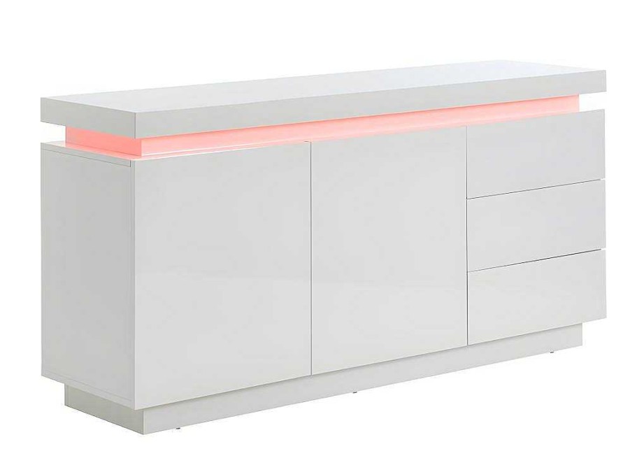 Aparador | Vente-unique Aparador Com 2 Portas E 3 Gavetas - Leds - Mdf Lacado A Branco - Emerson Ii