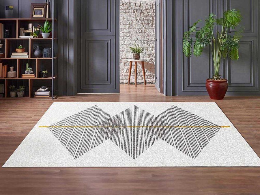 Tapete Grande | OZAIA Tapete Geometrico 160 X 230 Cm Branco E Cinzento - Nimiria