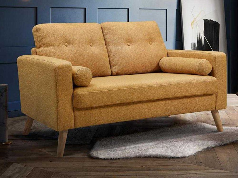 Sofa De 2 Lugares | Vente-unique Sofa De 2 Lugares Em Tecido Efeito La Amarelo - Tatum