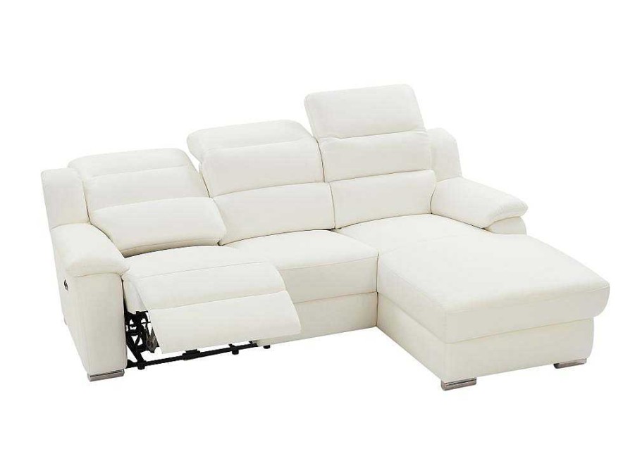 Promocoes Sofas & Poltronas | Vente-unique Sofa De Canto Direito Articulado Eletrico Pele Branco - Arena Iii