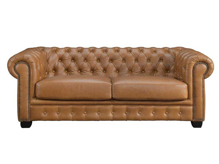 Promocoes Sofas & Poltronas | LINEA SOFA Sofa Chesterfield 3 Lugares Brenton 100% Pele De Bufalo Superior Cor Caramelo Vintage