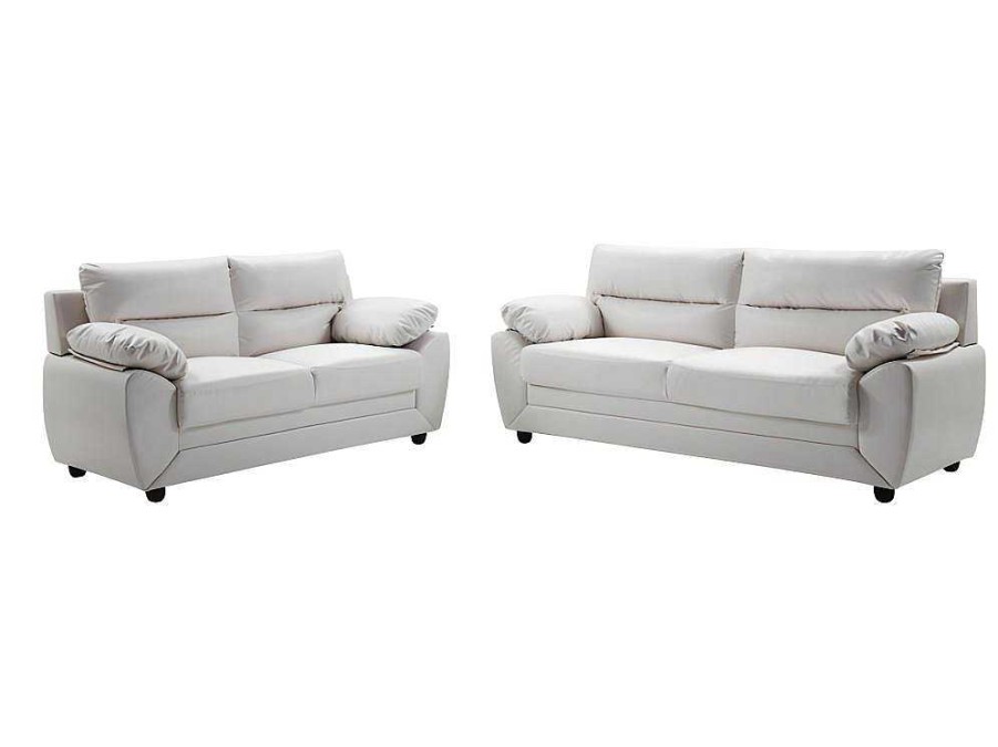 Conjunto De Sofa | Vente-unique Sofa De 3+2 Lugares Em Pele Sintetica Branco - Manoa