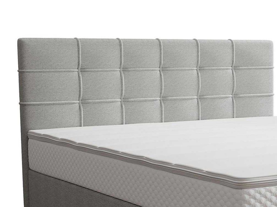 Cama Boxspring, Cama Continental | Ysmée Conjunto Completo Boxspring Com Cabeceira Estofada + Sommier + Colchao + Sobrecolchao 160 X 200 Cm Tecido Cinza-Claro - Inao De Ysmee