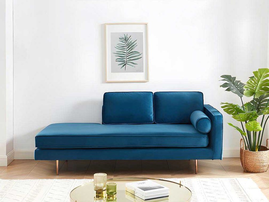 Chaise Longue | Vente-unique Chaise-Longue Esquerda Em Veludo Kahel - Azul-Escerdeado